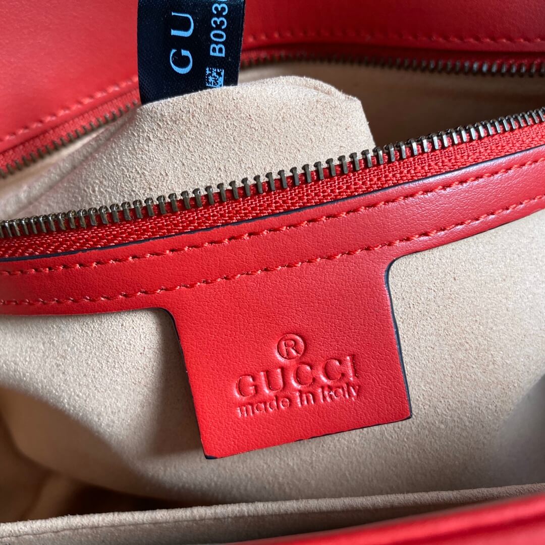 443496 GG Marmont medium matelassé shoulder bag RED leather gold hardware