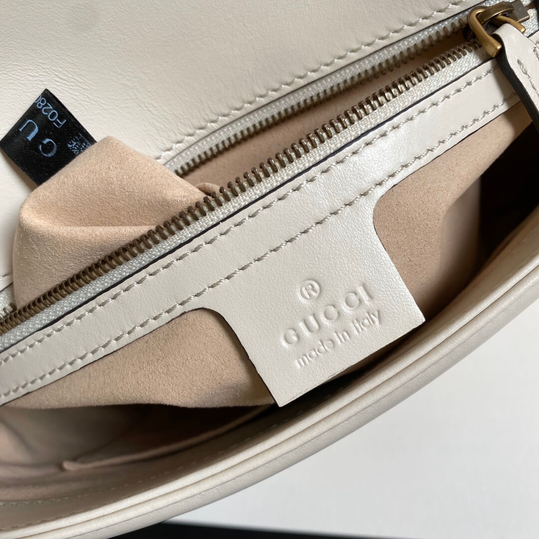443496 GG Marmont medium matelassé shoulder bag white leather gold hardware