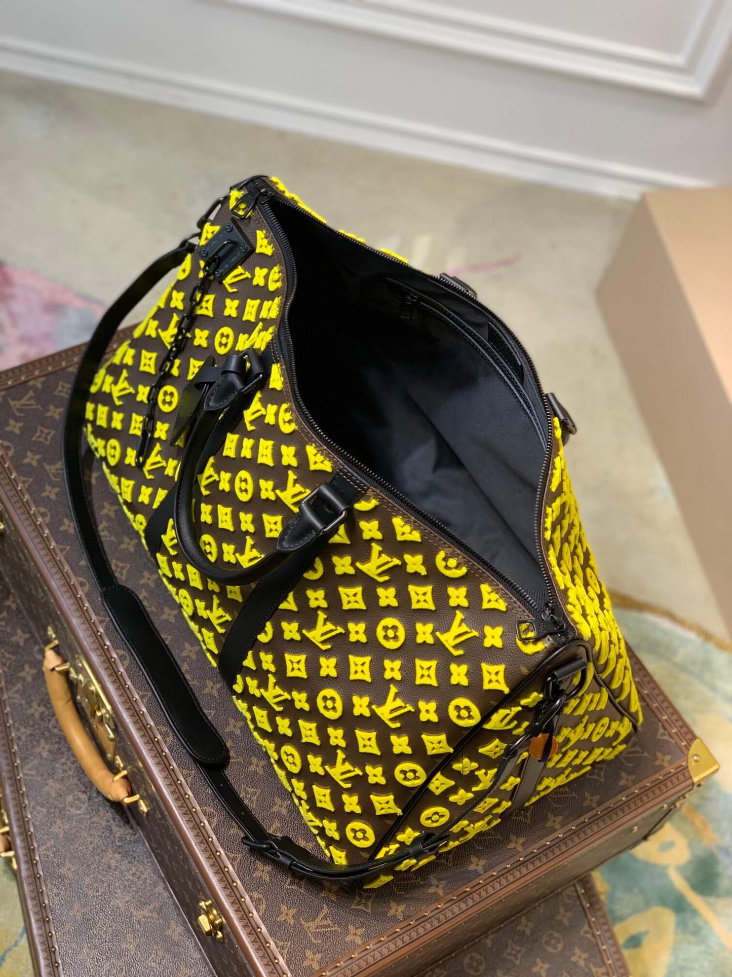 M45069 Keepall Triangle BANDOULIÈRE 50 Tuffetage Handbag cross body bags shoulder bag yellow calfskin Monogram