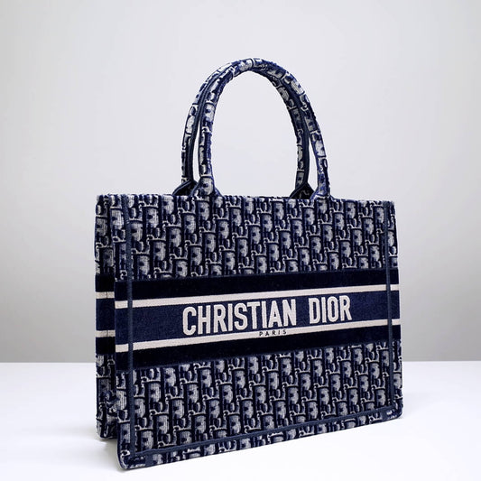 DO1286 Book Tote big size 36.5cm 41.5cm Oblique Embroidery blue white-2