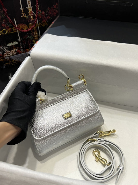 DG Small Sicily Bag In Dauphine Silver For Women 7.5in/19cm DG
