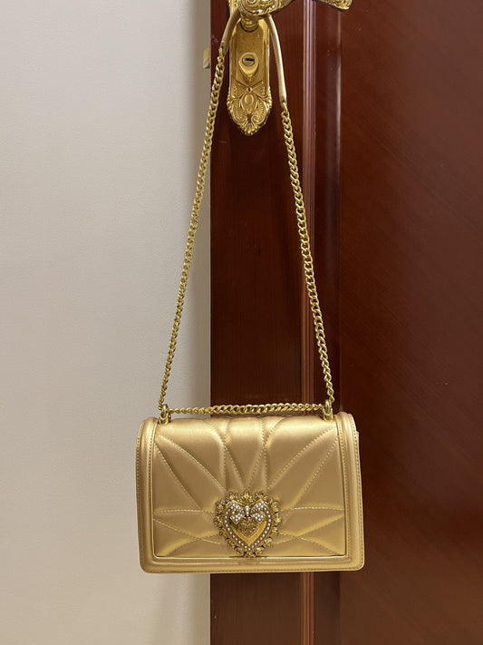 DG Large Devotion Bag In Quilted Nappa Gold For Women 10in/26cm DG