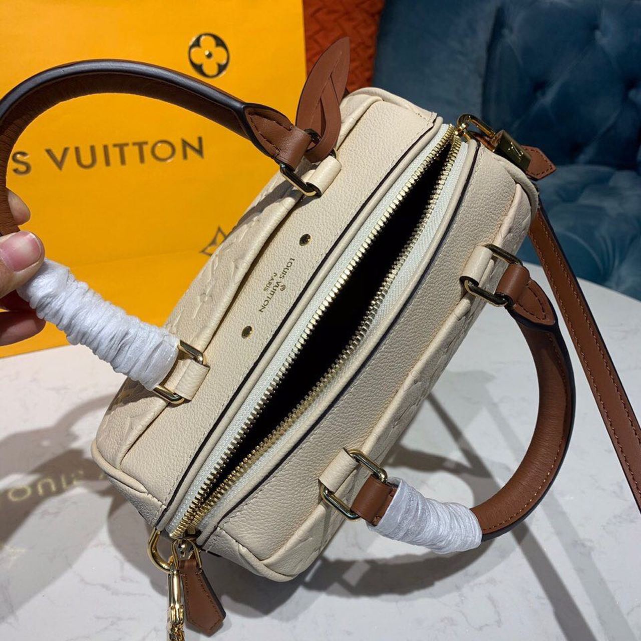 LV Speedy Bandouliere 20 Monogram Empreinte Creme For Women, Shoulder And Crossbody Bags 7.8in/20cm LV