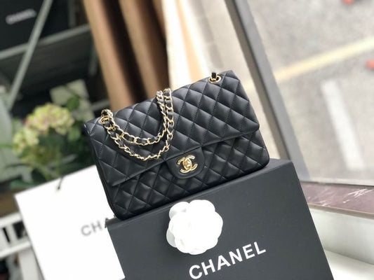 Chanel Classic Handbag Gold Toned Hardware Black For Women, Women’s Bags, Shoulder And Crossbody Bags 10.2in/26cm A01112