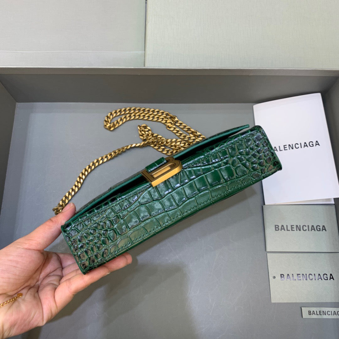 Balen Hourglass Wallet On Chain in Dark Green, For Women, Bags 7.6in/19cm 6560501LRGM3011