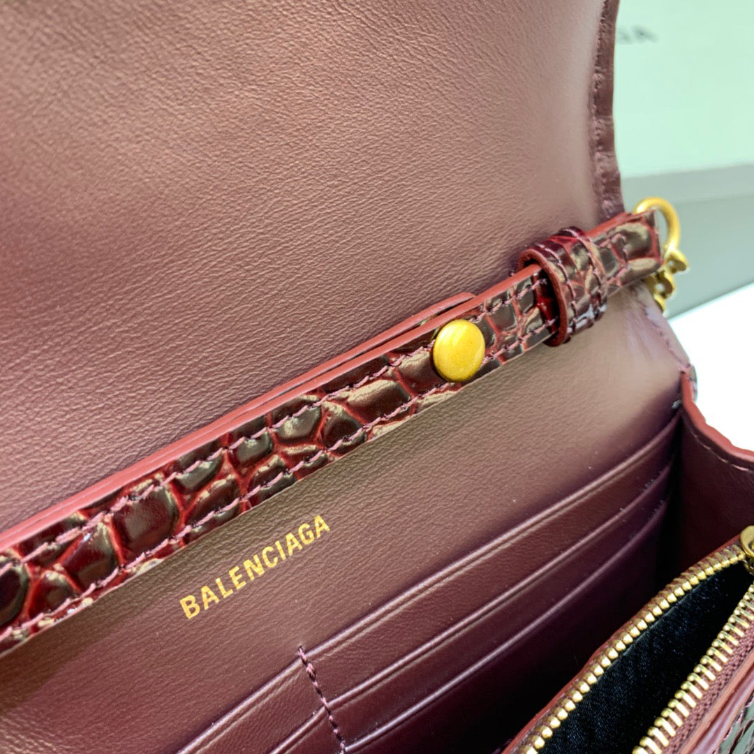 Balen Hourglass Wallet On Chain in Dark Red, For Women, Bags 7.6in/19cm