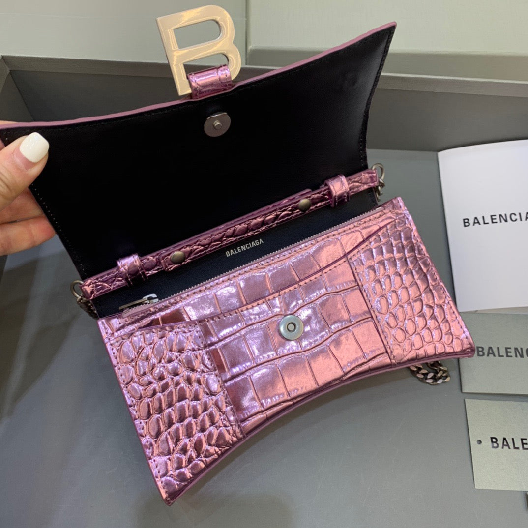 Balen Hourglass Wallet On Chain in Pink, For Women, Bags 7.6in/19cm