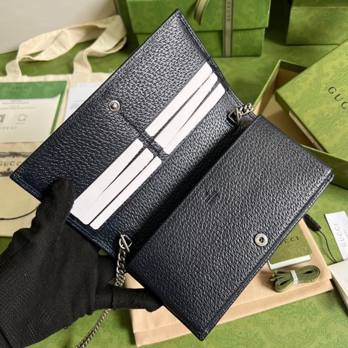 gg Horsebit 1955 Wallet With Chain Beige And Blue For Women 7.5in/19cm gg