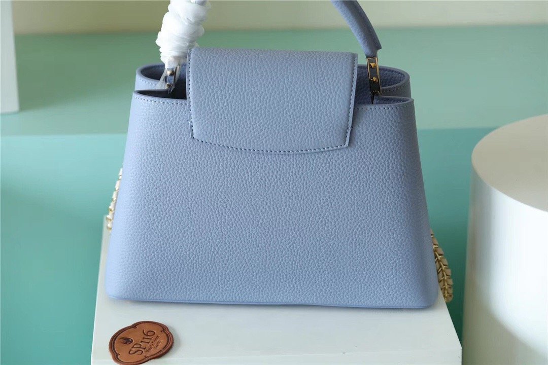 LV Capucines MM Taurillon Light Blue/ Beige For Women, Women’s Bags, Shoulder And Crossbody Bags 12.4in/31.5cm LV