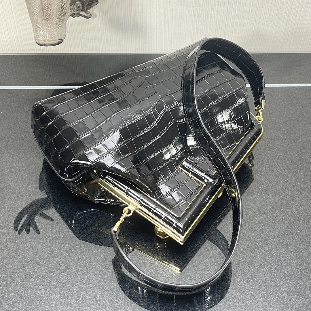FI First Medium Black Crocodile Bag For Woman 32.5cm/13in