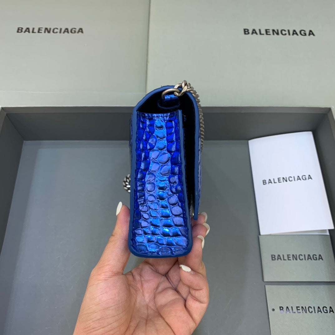 Balen Hourglass Wallet On Chain in Blue, For Women, Bags 7.6in/19cm