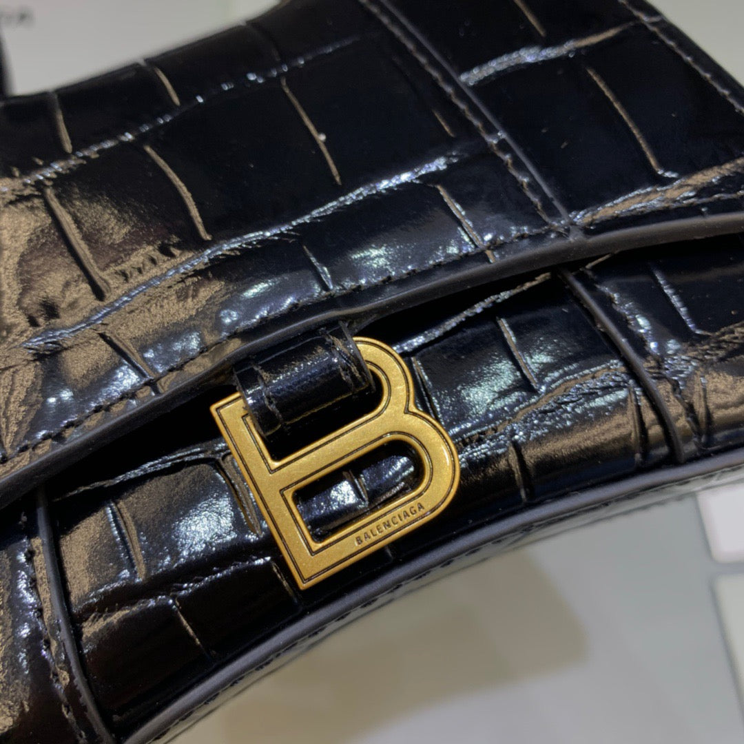 Balen Hourglass Mini Handbag With Chain In Black, For Women, Bags 4.7in/12cm