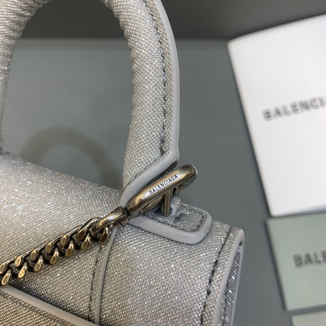 Balen Hourglass Mini Handbag With Chain In Grey, For Women, Bags 4.7in/12cm