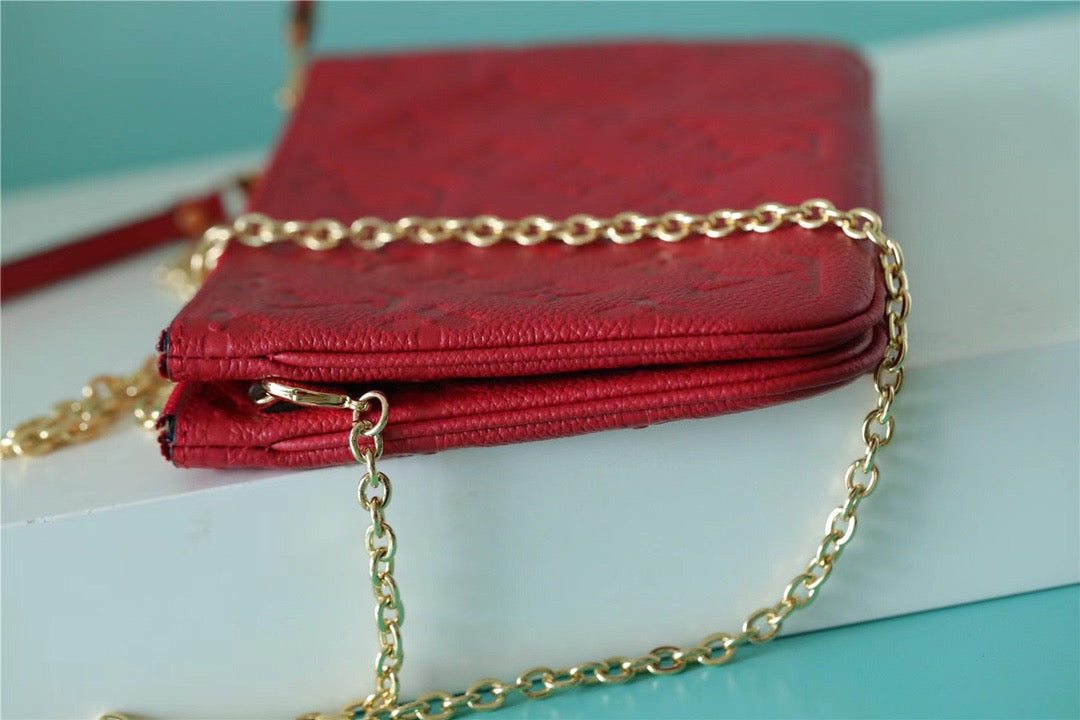 LV Double Zip Pochette Monogram Empreinte Red For Women, Shoulder and Crossbody Bags 7.9in/20cm LV