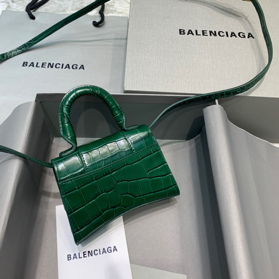 Balen Hourglass Mini Handbag In Green, For Women, Bags 4.7in/12cm