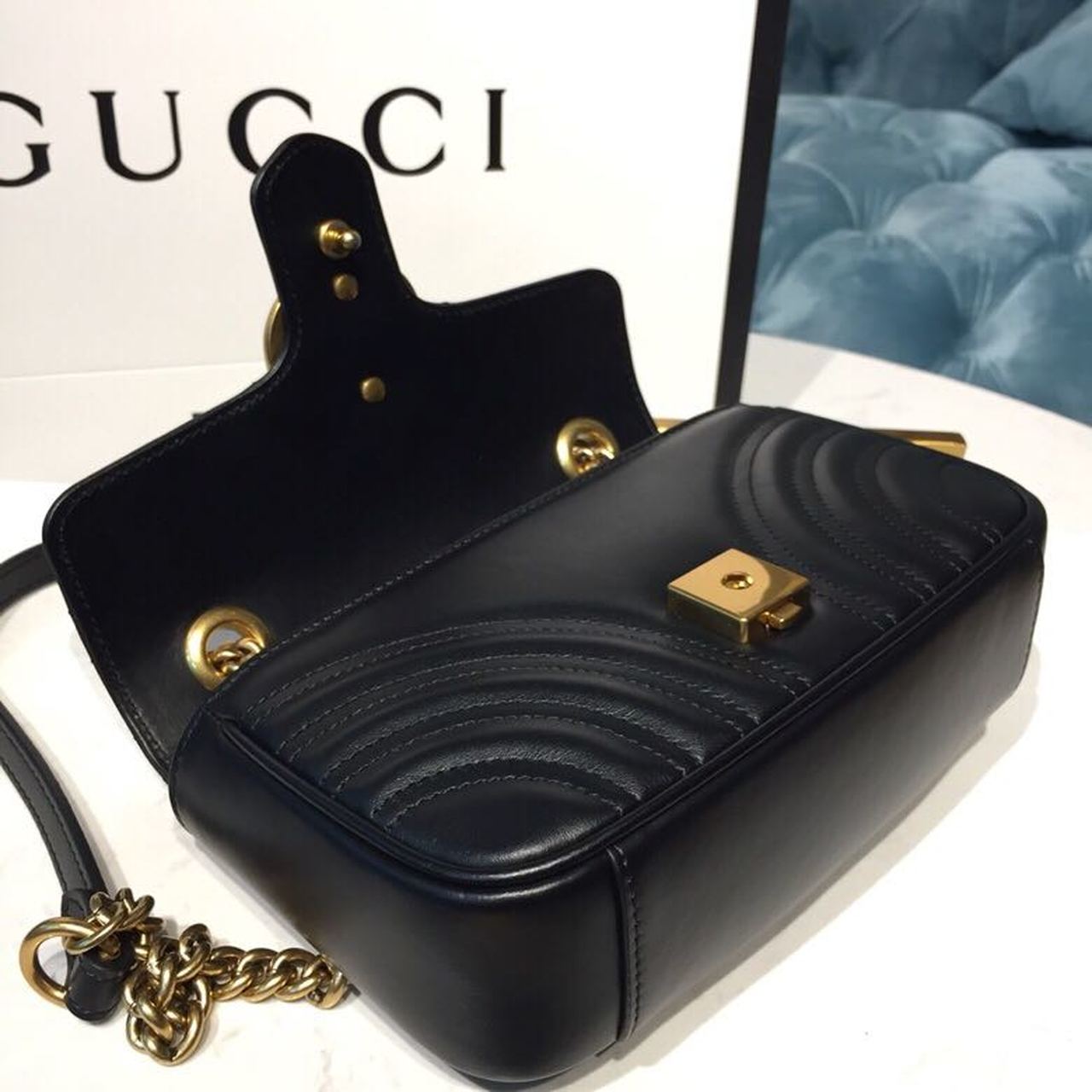 gg Marmont Matelassé Mini Bag Black Matelassé Chevron With A Heart For Women 8.5in/22cm gg 446744 DTDIT 1000