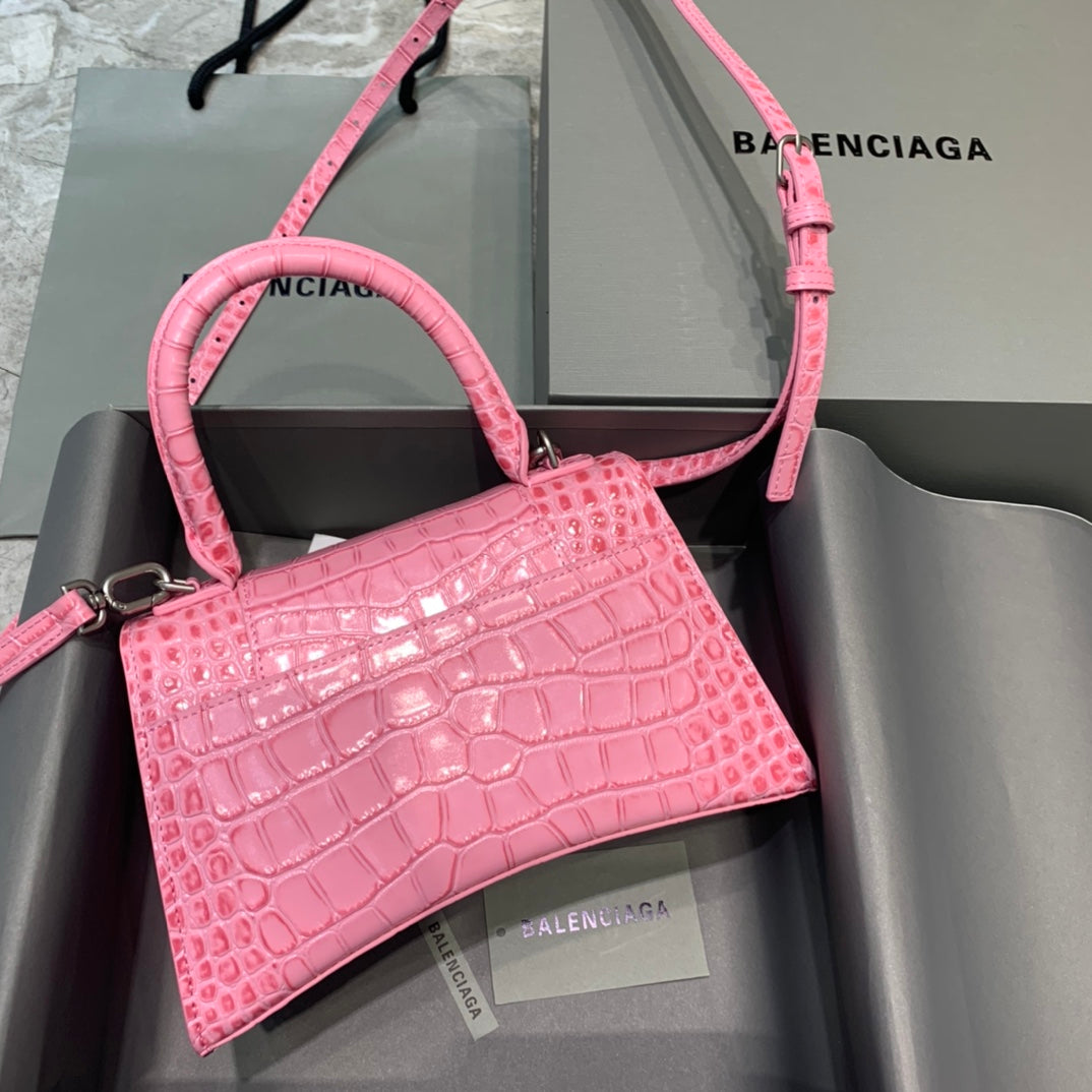 Balen Hourglass Small Handbag In Dark Pink, For Women, Bags 9in/23cm