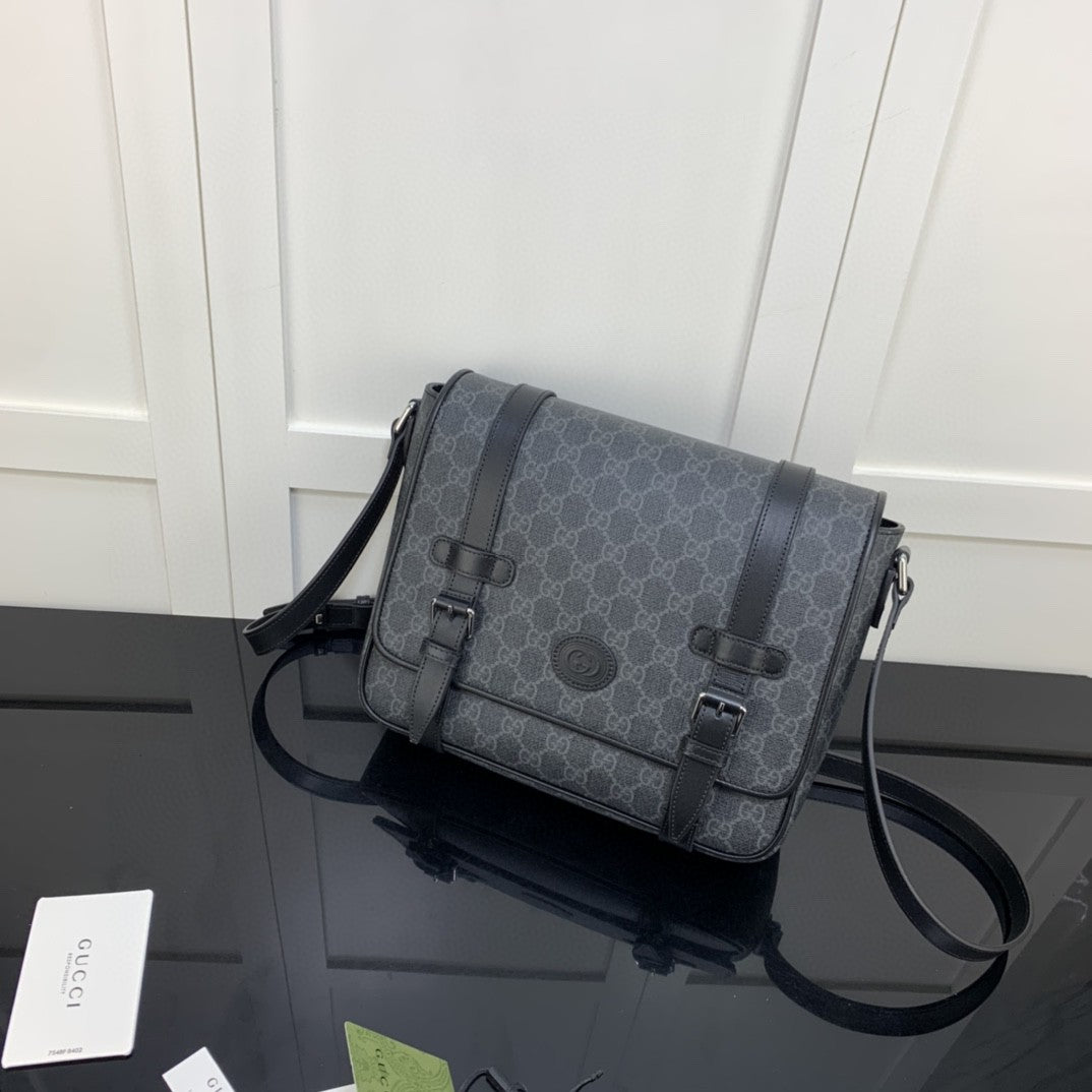 gg Messenger Bag Black For Men 11in/28cm gg 658542 KGDHN 1000