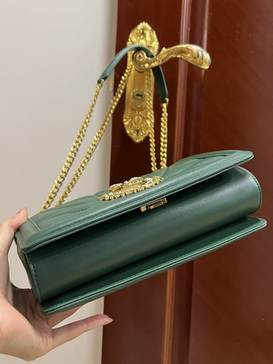 DG Large Devotion Bag In Quilted Nappa Green For Women 10in/26cm DGÂ
