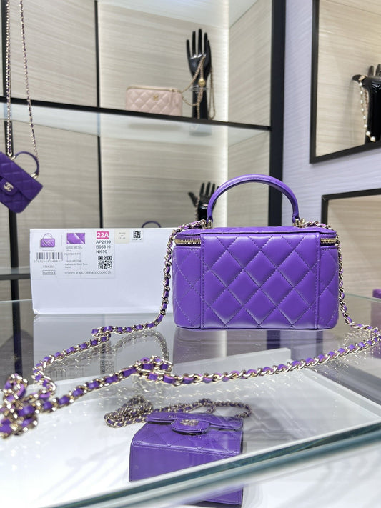 ChanelVanity With Chain Silver Hardware Purple For Women, Women’s Handbags, Shoulder Bags 6.7in/17cm