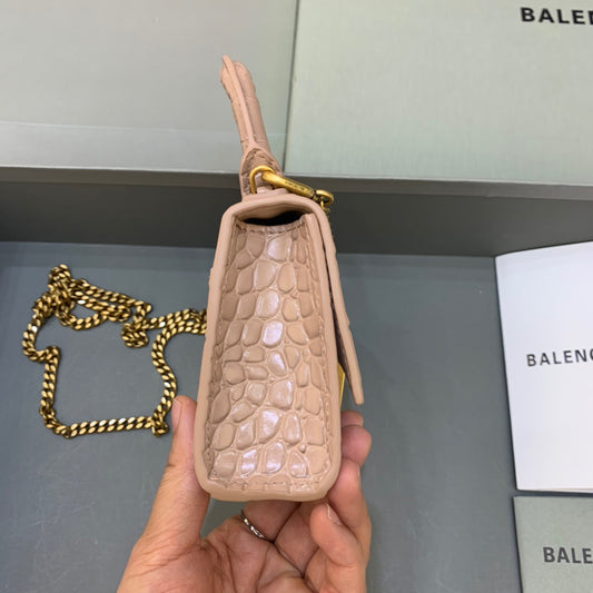 Balen Hourglass Mini Handbag With Chain In Beige, For Women, Bags 4.7in/12cm