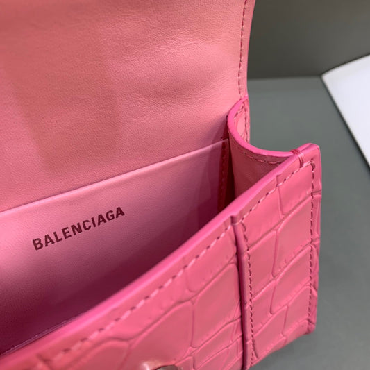 Balen Hourglass Mini Handbag With Chain In Pink, For Women, Bags 4.7in/12cm