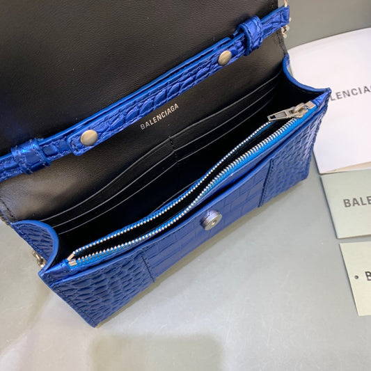 Balen Hourglass Wallet On Chain in Blue, For Women, Bags 7.6in/19cm