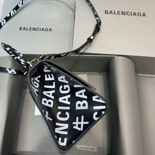 Balen Hourglass Small Handbag In Black And White, For Women, Bags 9in/23cm