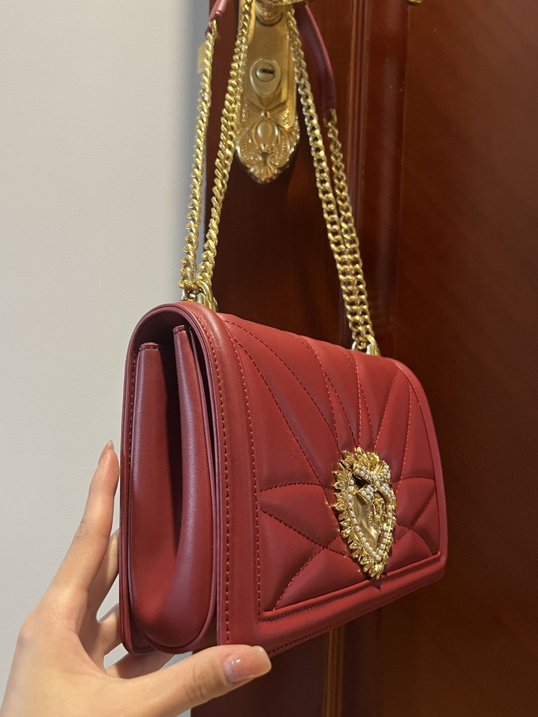 DG Large Devotion Bag In Quilted Nappa Burgundy For Women 10in/26cm DGÂ