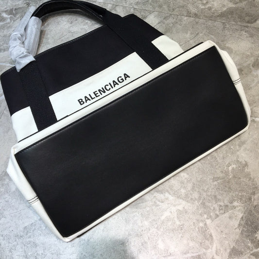 Balen Navy Medium Cabas Tote Bag In Black And White, For Women, Bags 14.1in/36cm