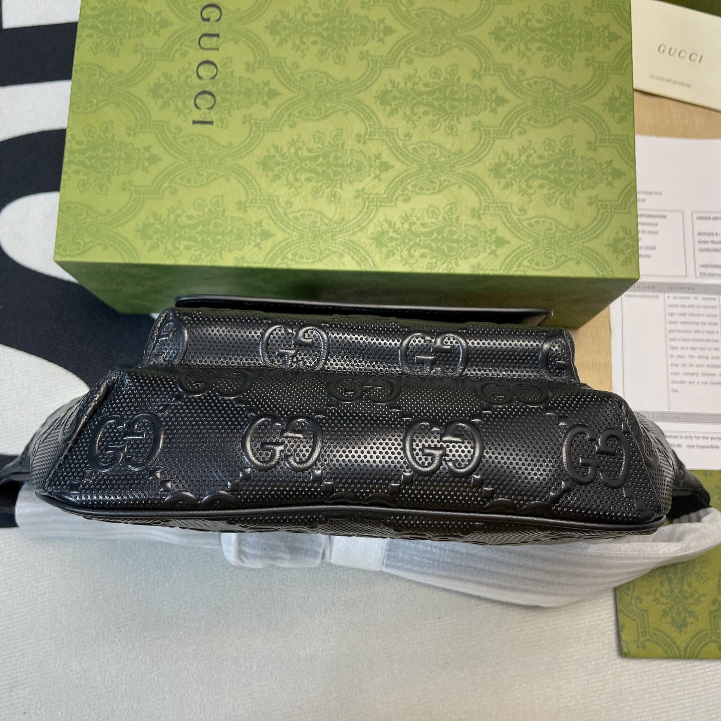 gg Embossed Belt Bag Black gg Embossed For Men 11in/28cm gg 645093 1W3CN 1000