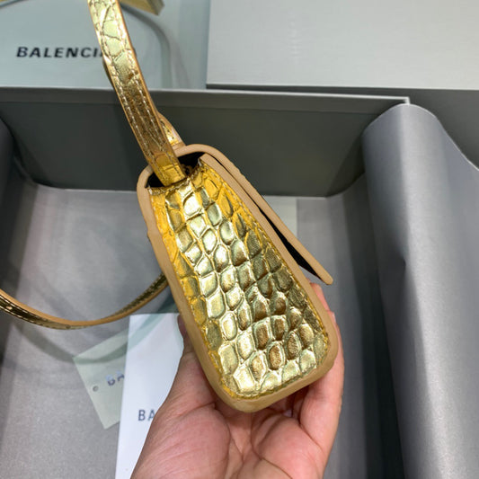 Balen Hourglass Mini Handbag In Gold, For Women, Bags 4.7in/12cm