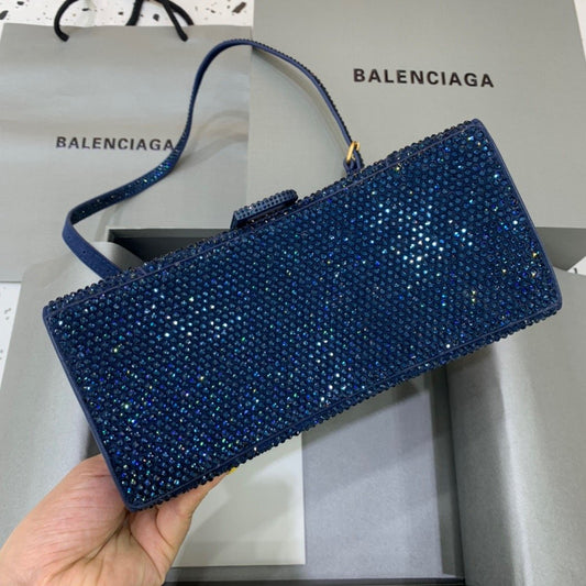 Balen Hourglass Small Handbag In Dark Blue, For Women, Bags 9in/23cm