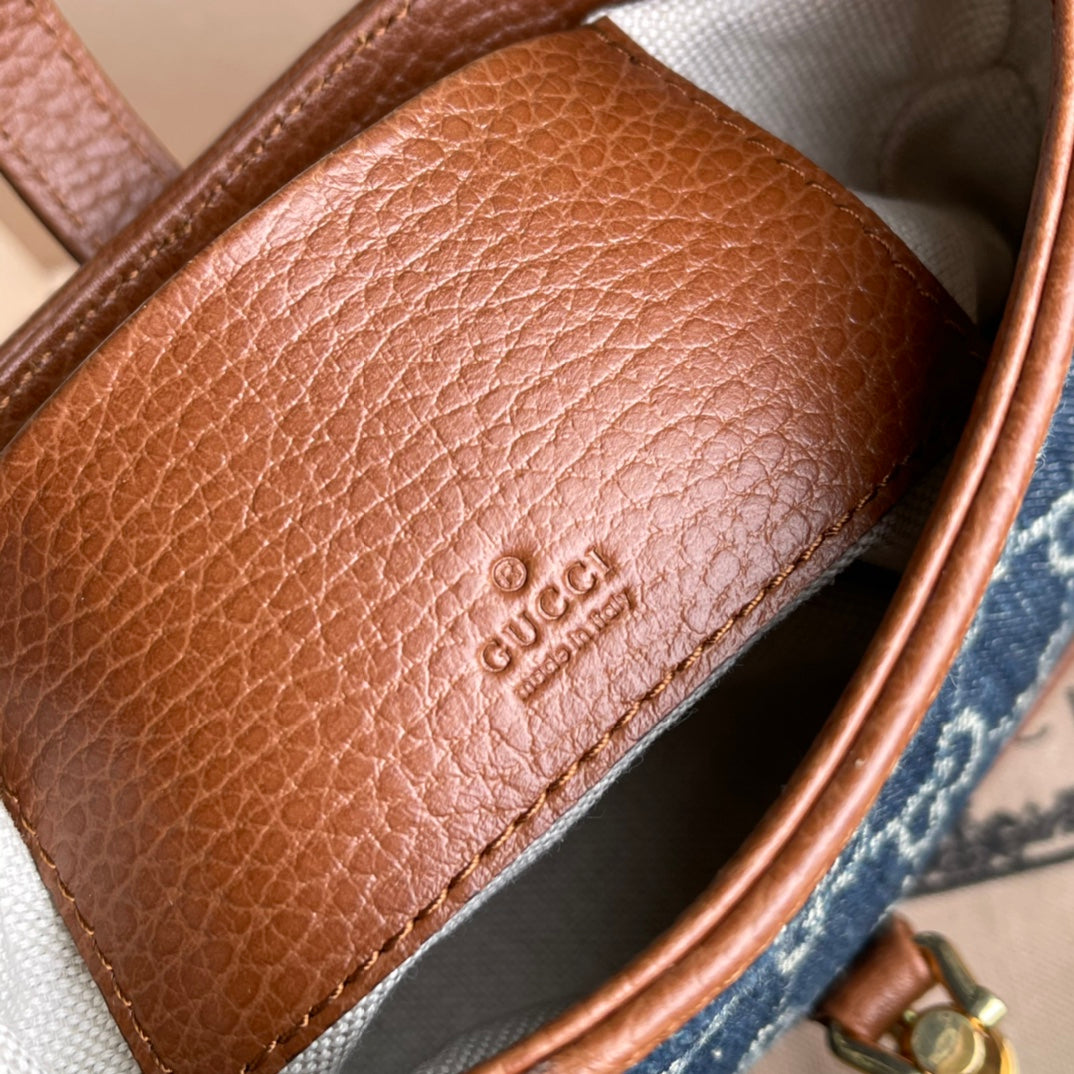 gg Jackie 1961 Mini Shoulder Bag Blue And Ivory gg Jacquard Denim For Women 7.5in/19cm gg β637092 2KQgg 8375