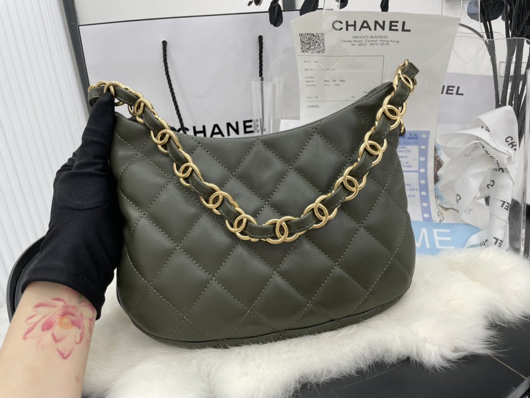 ChanelHobo Handbag Emerald Green For Women, Women’s Bags 9.4in/24cm