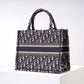 DO1286 Book Tote CHRISTIAN mini 26.5cm Oblique blue-3 Embroidery Handbag