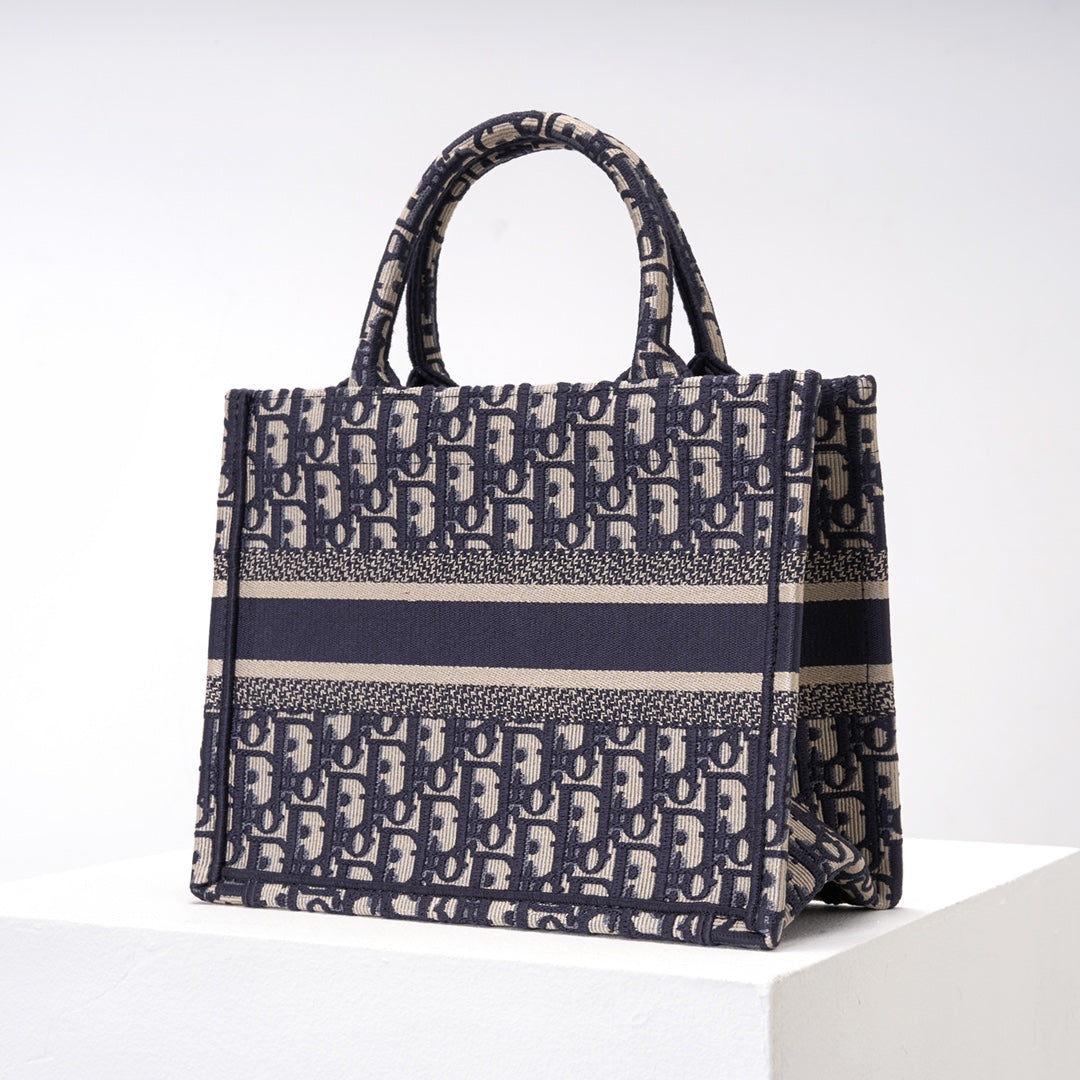 DO1286 Book Tote CHRISTIAN mini 26.5cm Oblique blue-3 Embroidery Handbag