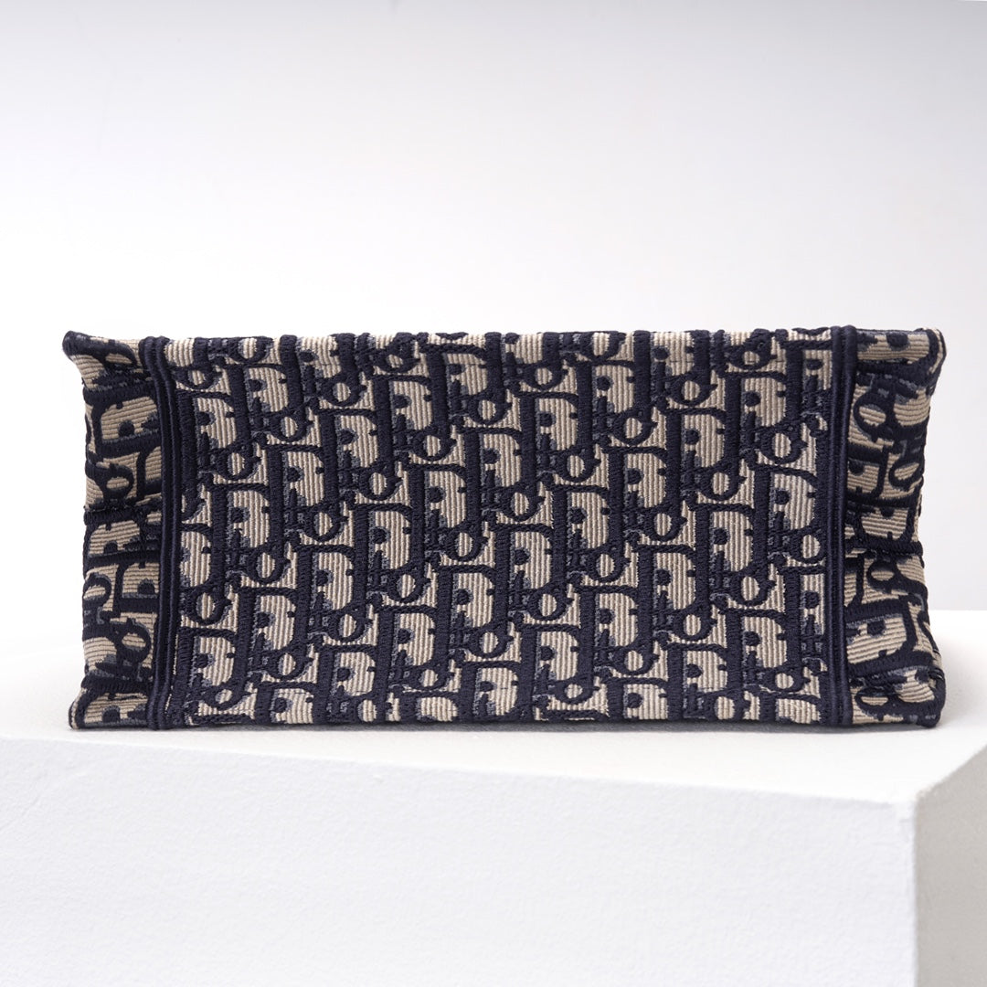 DO1286 Book Tote CHRISTIAN mini 26.5cm Oblique blue-3 Embroidery Handbag