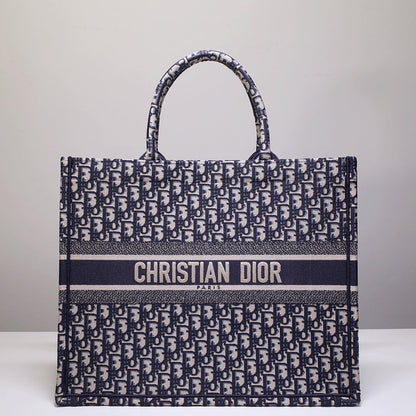 DO1286 Book Tote big size 36.5cm 41.5cm Oblique Embroidery blue