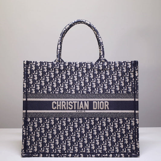 DO1286 Book Tote big size 36.5cm 41.5cm Oblique Embroidery blue