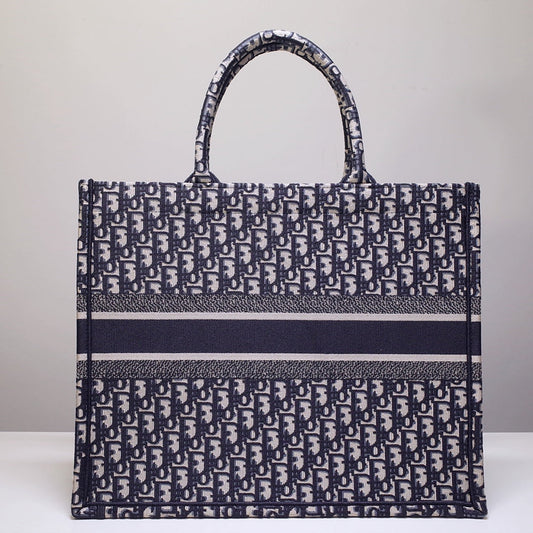 DO1286 Book Tote big size 36.5cm 41.5cm Oblique Embroidery blue