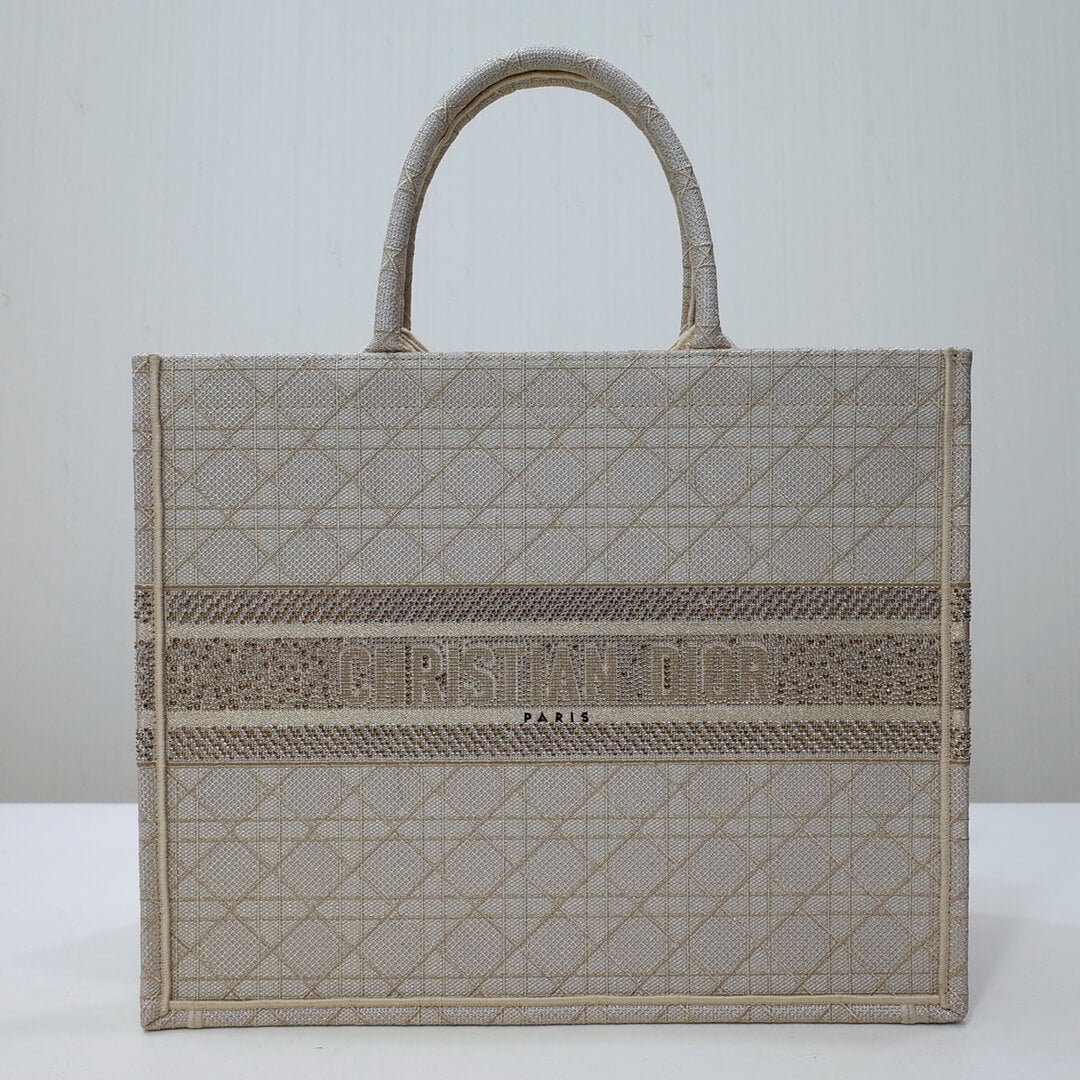 DO1286 Book Tote BIG size 41.5cm 36.5cm Embroidery LOGO red Handbag Pearl White-1