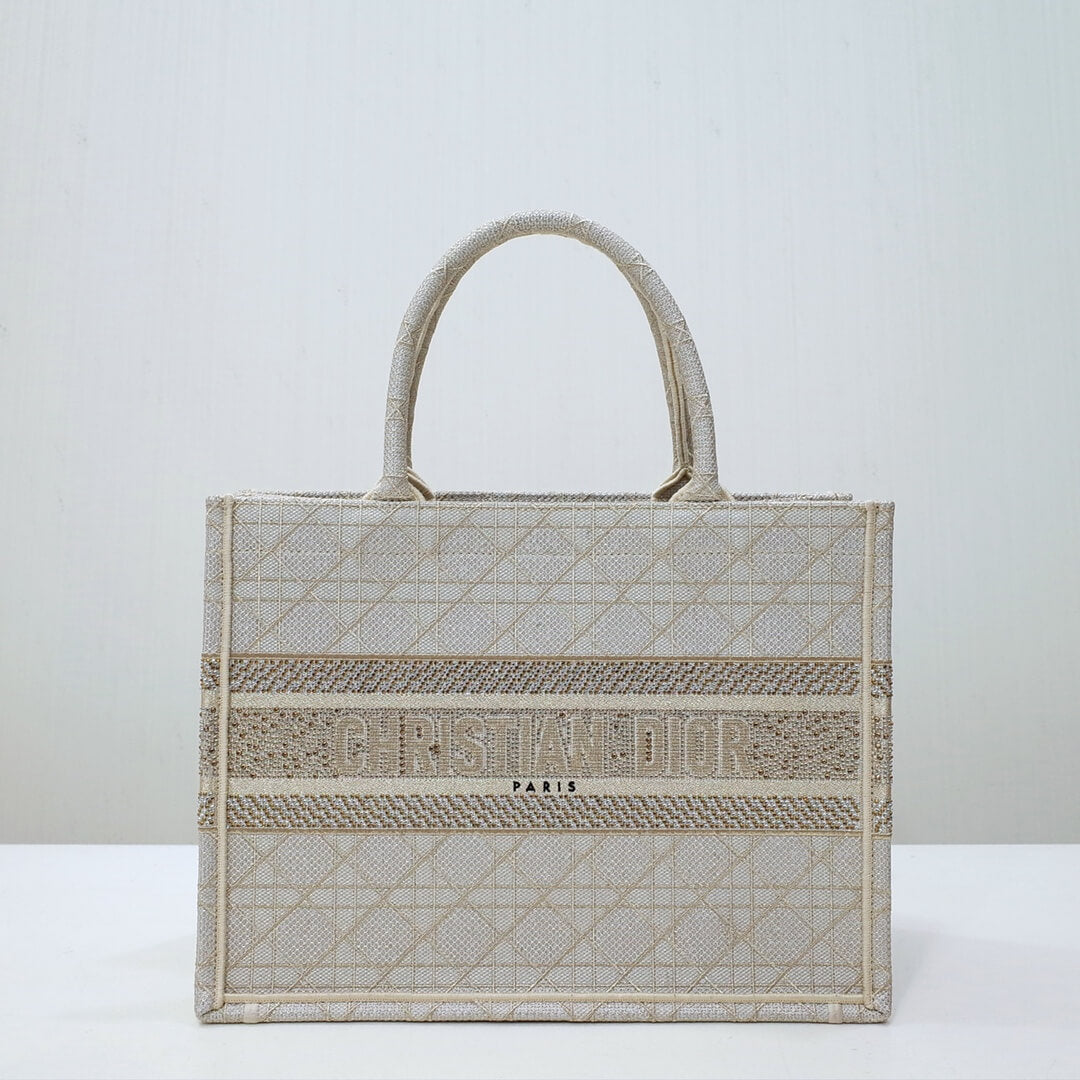 DO1286 Book Tote BIG size 41.5cm 36.5cm Embroidery LOGO red Handbag Pearl White-1
