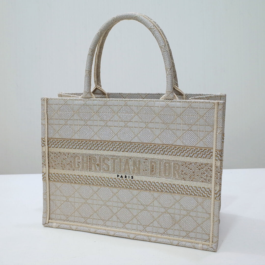 DO1286 Book Tote BIG size 41.5cm 36.5cm Embroidery LOGO red Handbag Pearl White-1
