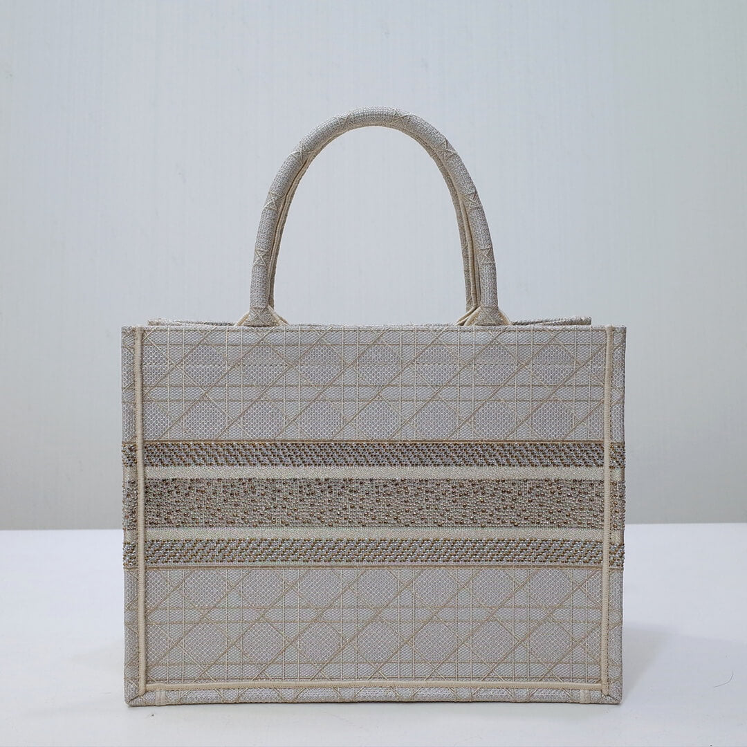 DO1286 Book Tote BIG size 41.5cm 36.5cm Embroidery LOGO red Handbag Pearl White-1