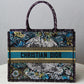 DO1286 Book bag Tote Embroidery blue white 36.5cm 41.5cm Handbag