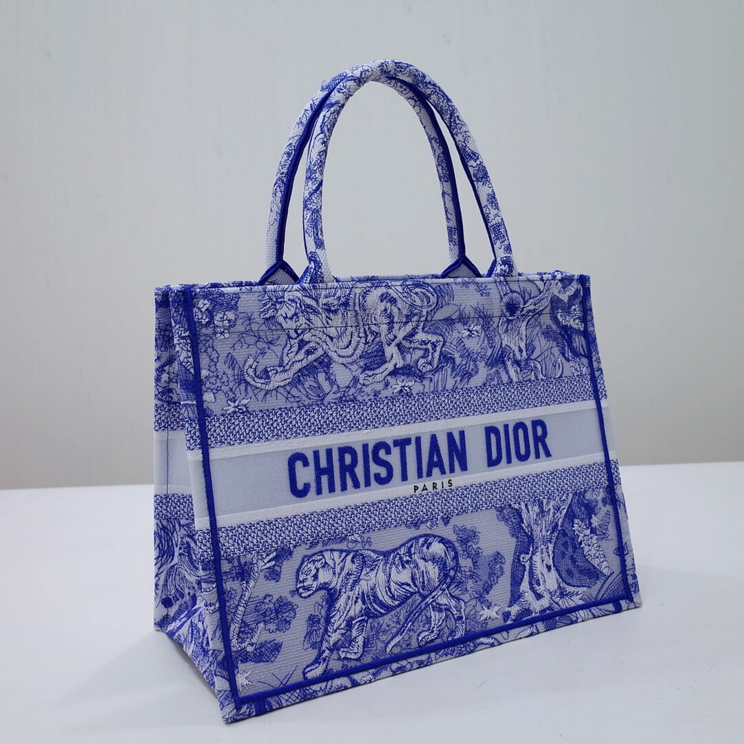 DO1286 Book Tote big size 36.5cm 41.5cm Oblique Embroidery blue-5