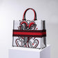 DO1286 Book Tote big size 36.5cm 41.5cm Oblique Embroidery white red