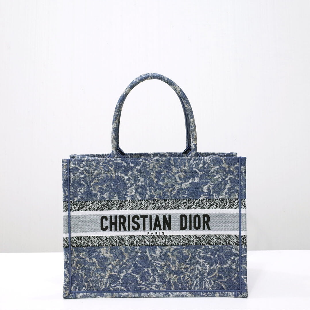 DO1286 Book Tote big size 36.5cm 41.5cm Oblique Embroidery blue