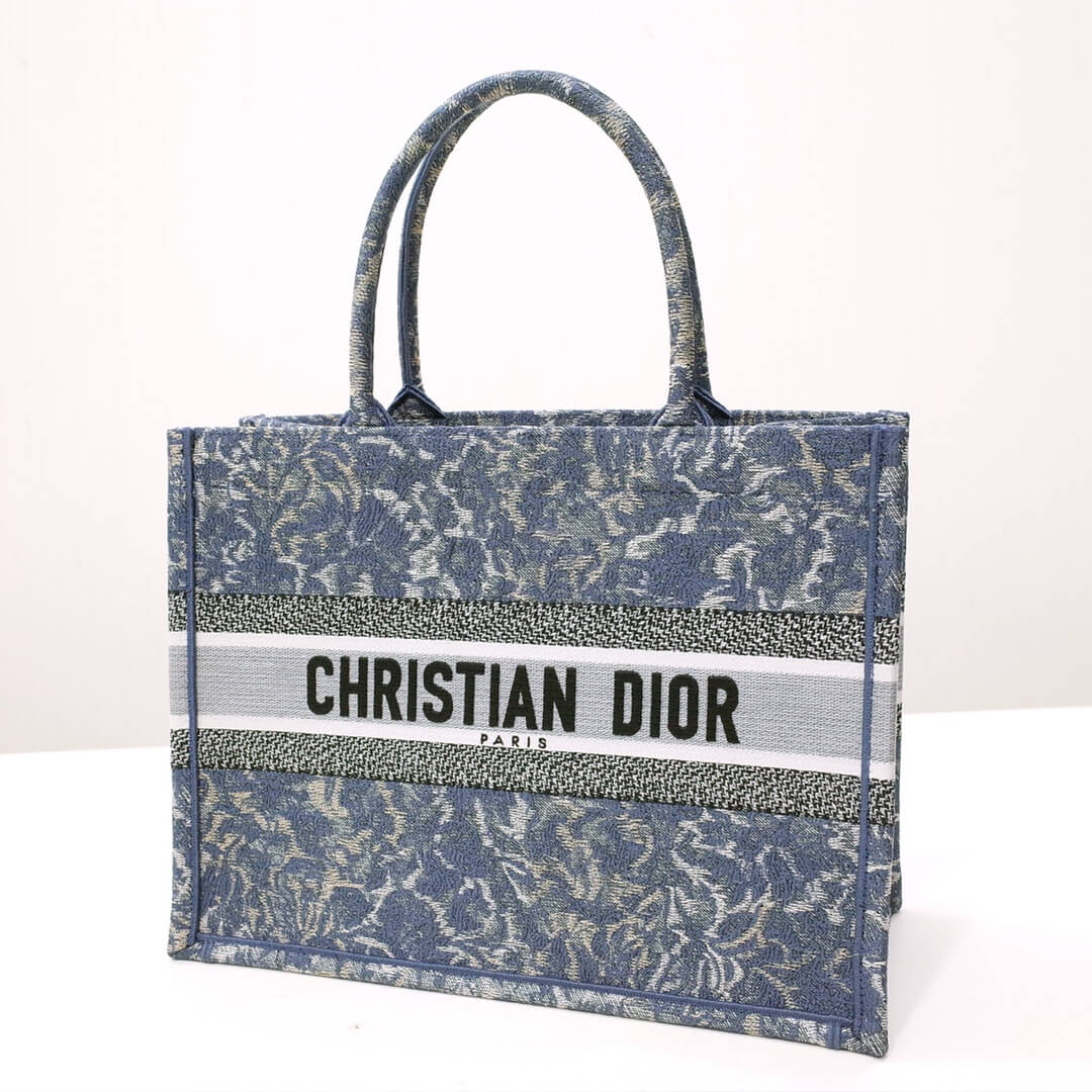 DO1286 Book Tote big size 36.5cm 41.5cm Oblique Embroidery blue